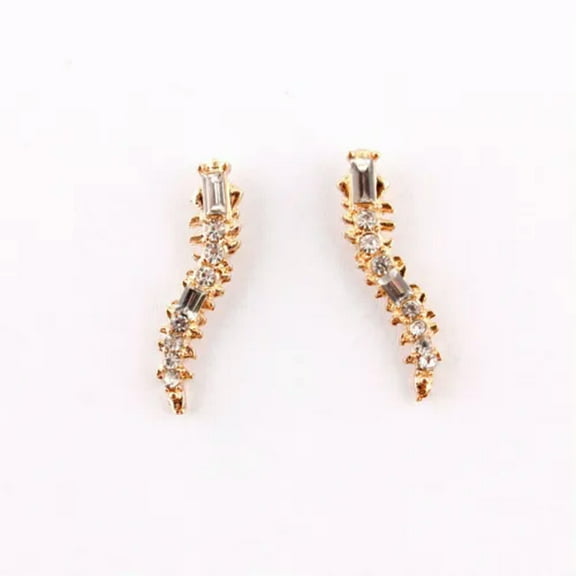 Crystal Pave Ear Climber Earrings Crawler Gold Tone Cuff Stud Bar Women Jewelry