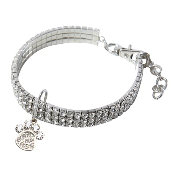 Crystal Paw Pet Necklace, 3 Tone Sparkling Rhinestone Decor Neck Accessory Fancy Rhinestone Dog Choker Collar for Small Pets