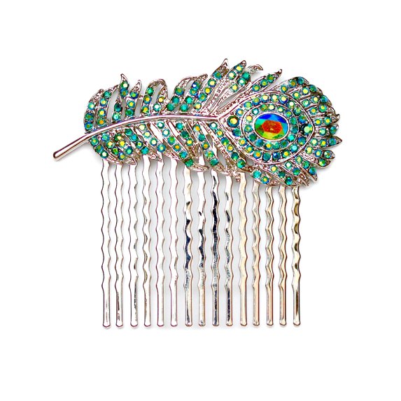 Crystal Peacock Feather Hair Comb Bridesmaid Wedding Party Prom