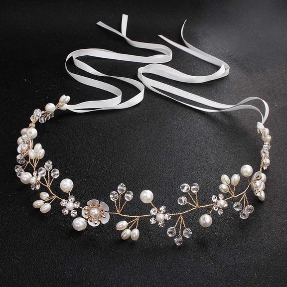 Crystal Pearl Bridal Headband Bohemian Headpiece Leaf Hair Vine Flower Wedding Hair Accessories(Gold)