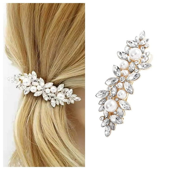 Crystal Pearl Hair Clip Sparkly Rhinestone Hair Clip Pin Gold Crystal Hair Pins Clips Paved Flower Hair Barrette Bridal Headwear Decorative Pearl Wedding Hair Accessories Jewelry