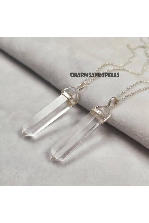 Crystal Pencil Point Pendant Necklace, 925 Sterling Silver Pencil Pendant, Crystal Necklace, Crystal Point Pendant, Healing Necklace, Gifts