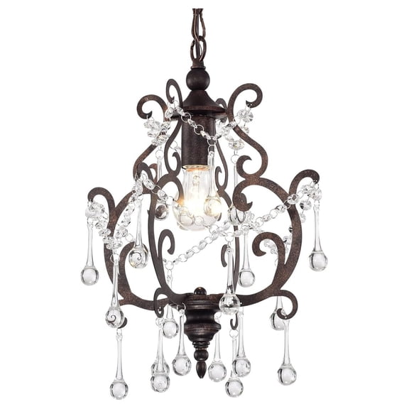 Crystal Pendant 1 Light Glam Lighting Fixture, Antique Copper Finish, Raindrop Crystals, Adjustable Hanging Ceiling Light for Girls Room, Kitchen, Bedroom, Entryway, Hallway