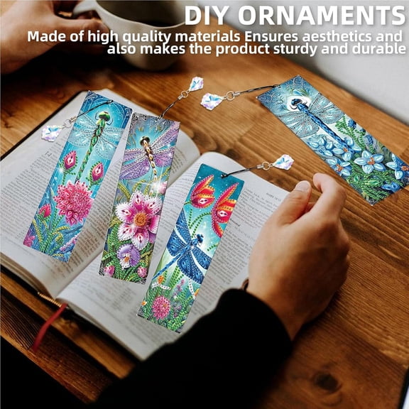 Crystal Pendant Dragonfly Bookmark 4-Pack Assorted Shape DIY Craft Kit for Adults