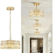 Crystal Pendant Light 4-Light Modern Black Chandelier Small 12” Crystal Semi Flush Mount Ceiling Light Round for Kitchen Island Foyer Hallway