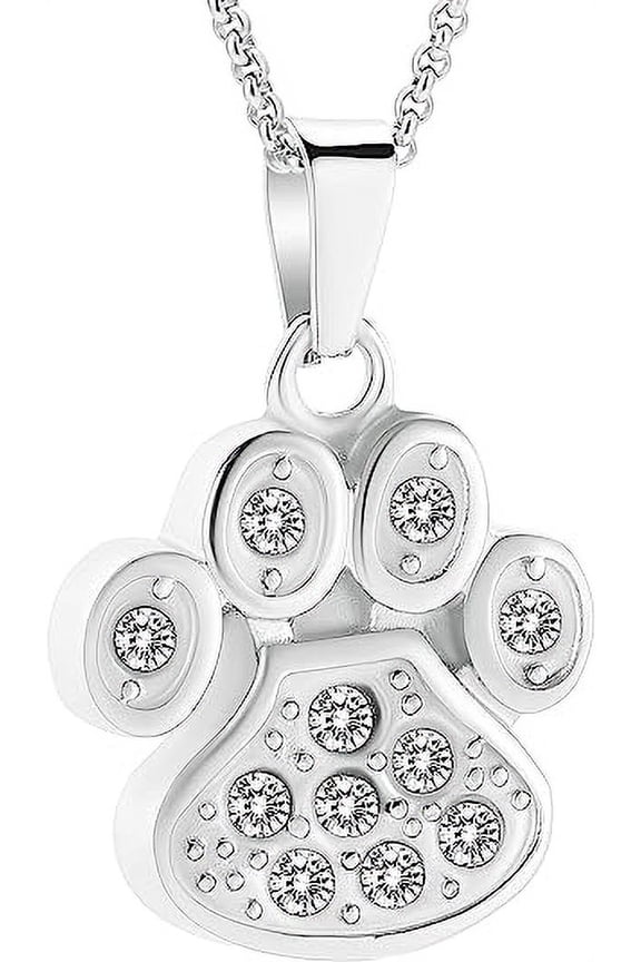 Crystal Pet Cremation Jewelry for Ashes for Dog/Cat Paw Waterproof Memorial Urn Pendant Necklace Mini Keepsake Pet Gift