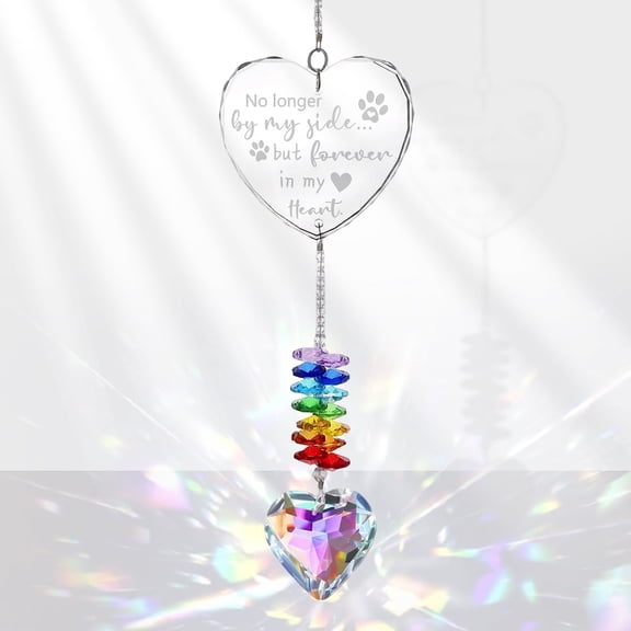 Crystal Pet Memorial Suncatcher - Heart-Shaped Sympathy Gift for Dog Loss with Engraved Paw Design and Gift Box