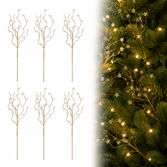Crystal Picks for Christmas Tree Branches, 6 Pcs Sparkly Decorative Stems, Bendable Jewel Sprays for Holiday Tree, Wreaths, Garlands, Vases and DIY Decor