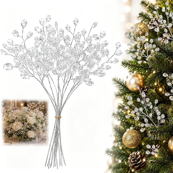 Crystal Picks for Christmas Tree, Clear Beaded Branch Ornaments, DIY Garland Flower Filler, Holiday Party Decor