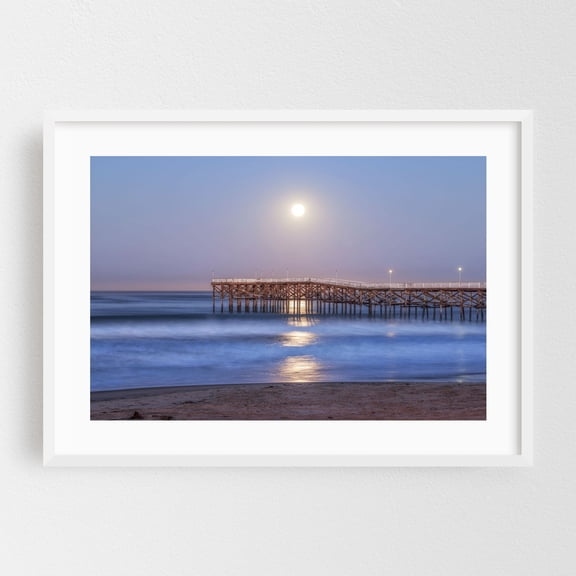 Crystal Pier By Moonlight - San Diego California Photography White Framed Wall Art Print 20 x 30 inches