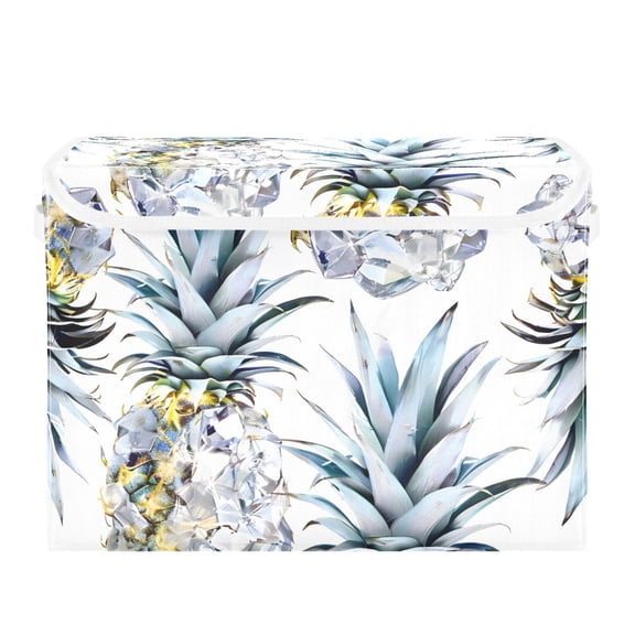 Crystal Pineapples Foldable Storage Bin with Lid and Handle Collapsible Storage Box 16.5 x 12.6 x 11.8 inches
