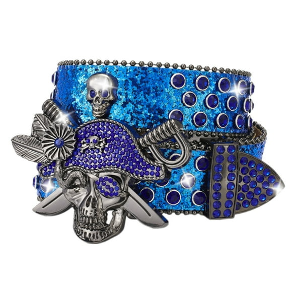 Crystal Pirate Buckle Belt Unisex Adjustable PU Belt Cool Waist Accessory