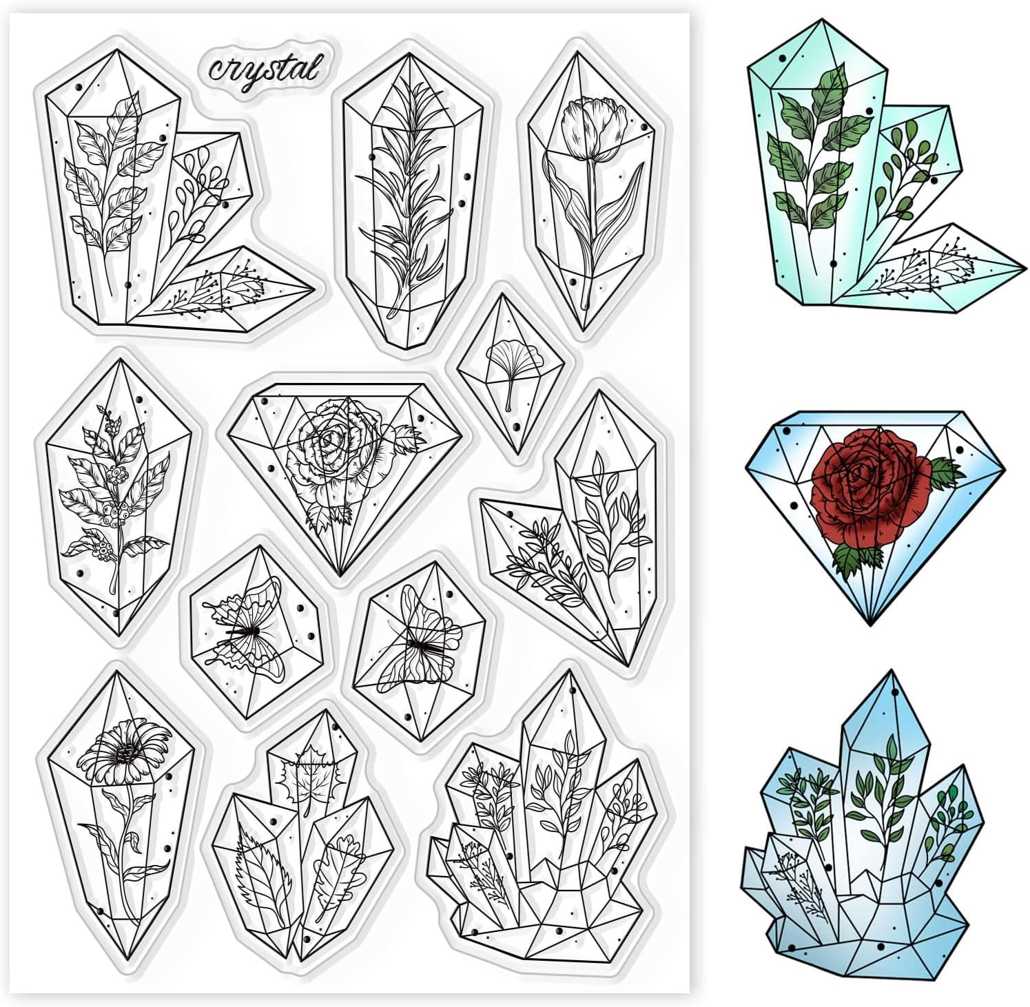 Crystal Plants Clear Stamps Flowers Leaves Butterfly Silicone Clear ...