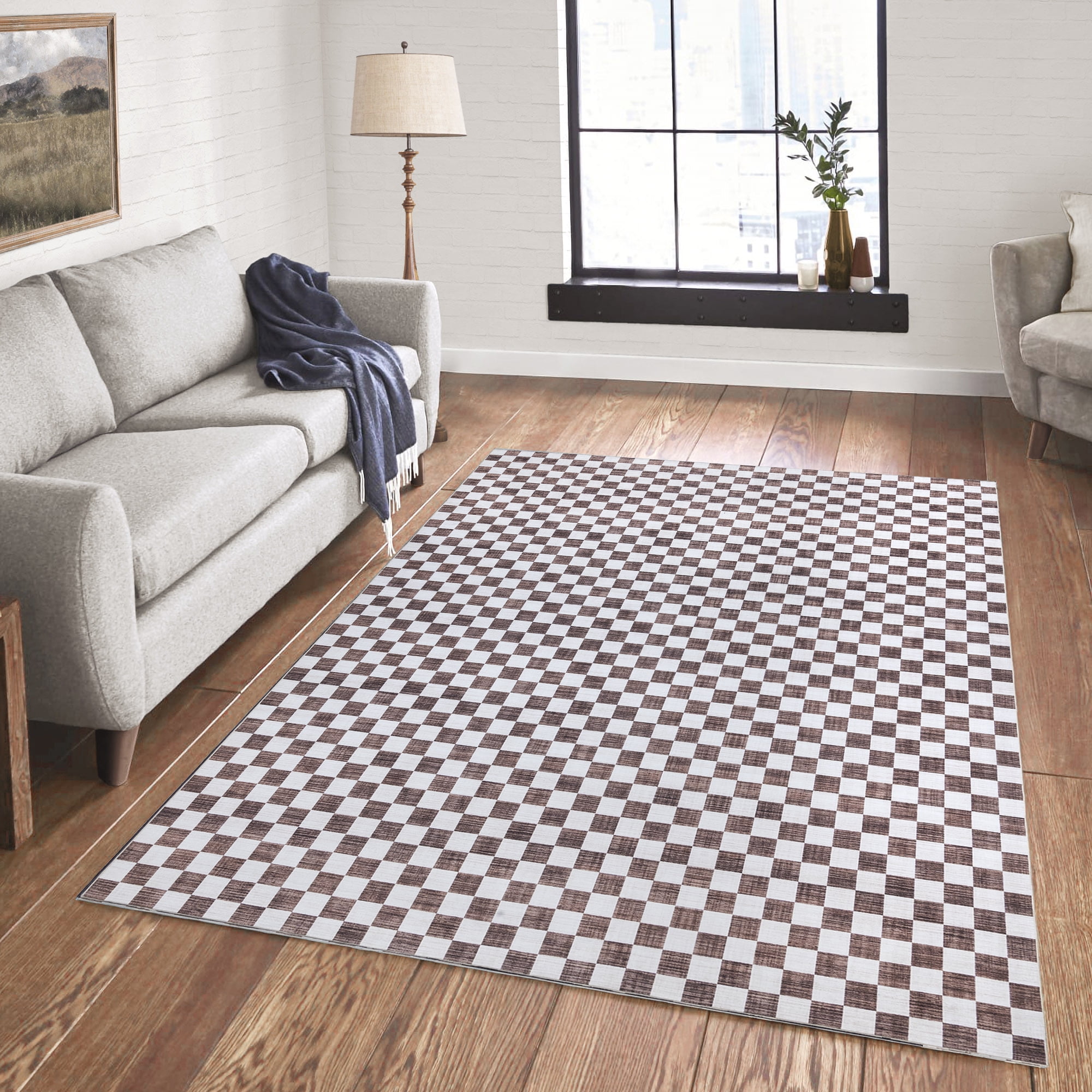 Crystal Print Checker Modern Checkered Beige Area Rug, 6x9 - Walmart.com