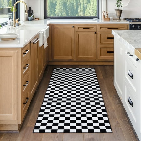 Crystal Print Checker Modern Checkered Black Area Rug, 2x6