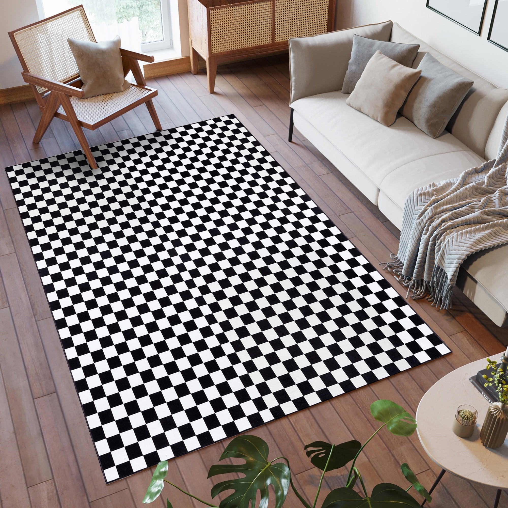 Checker Area Rug Crystal Print Checker Modern Checkered Black Area Rug, 5x7 - Walmart.com