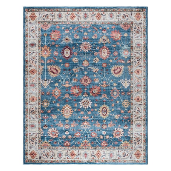Crystal Print Cullen Traditional Oriental Blue/Tan Washable Indoor Area Rug, 5x7