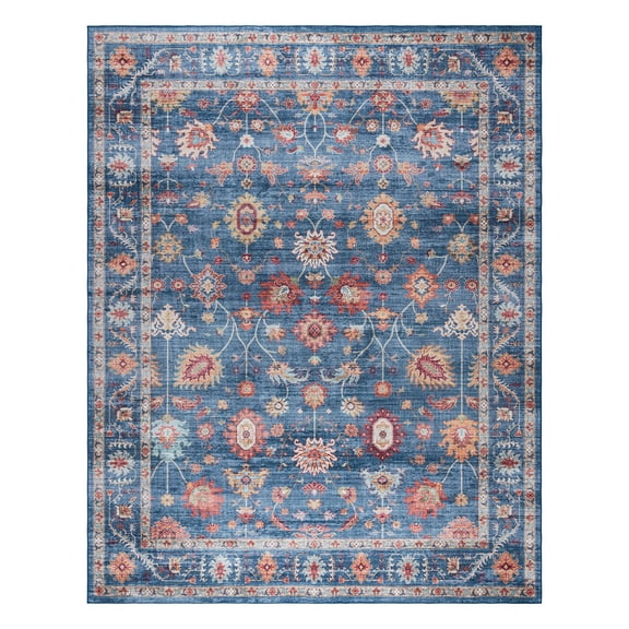 Crystal Print Cullen Traditional Oriental Blue Washable Indoor Area Rug, 5x7