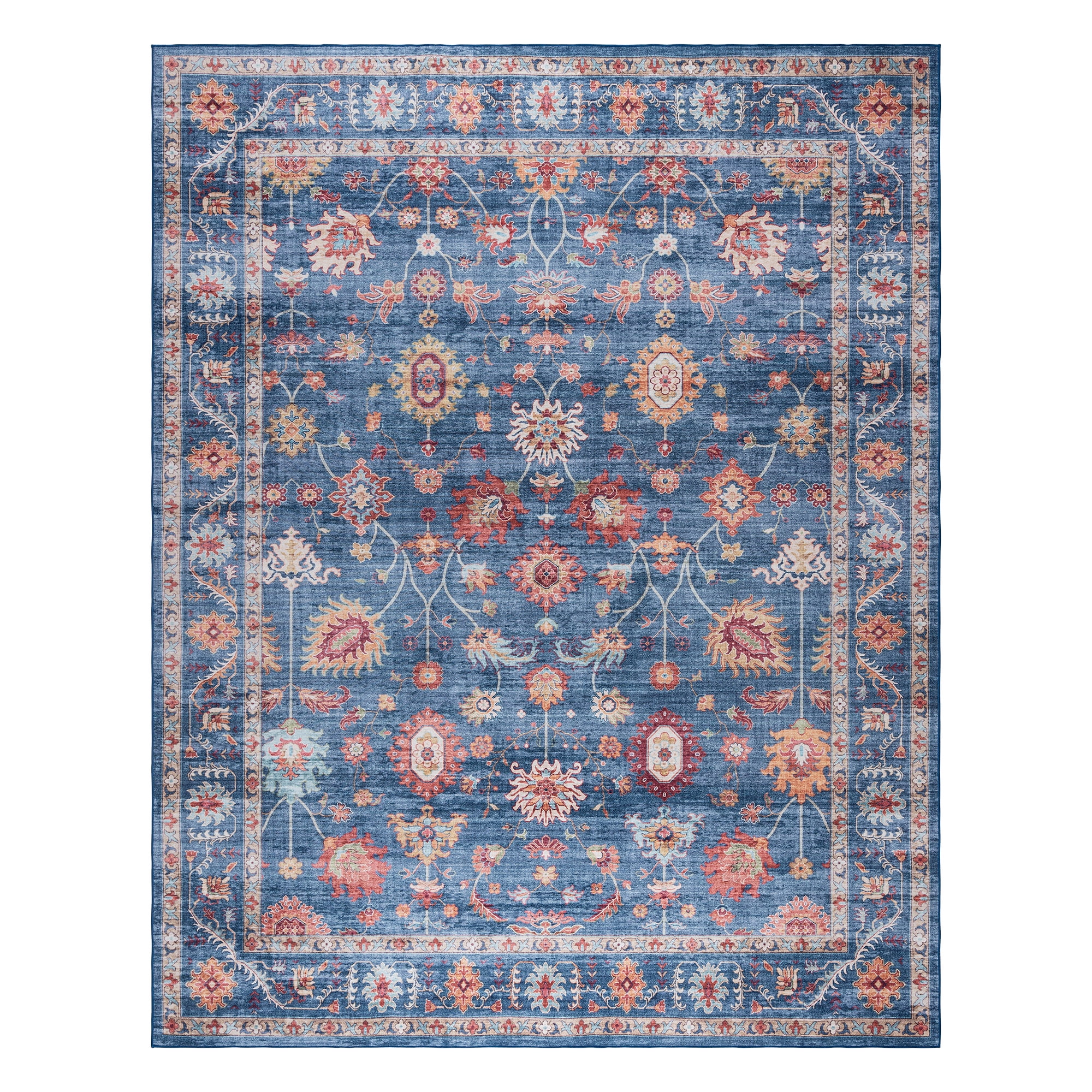 Crystal Print Cullen Traditional Oriental Blue Washable Indoor Area Rug, 9x13