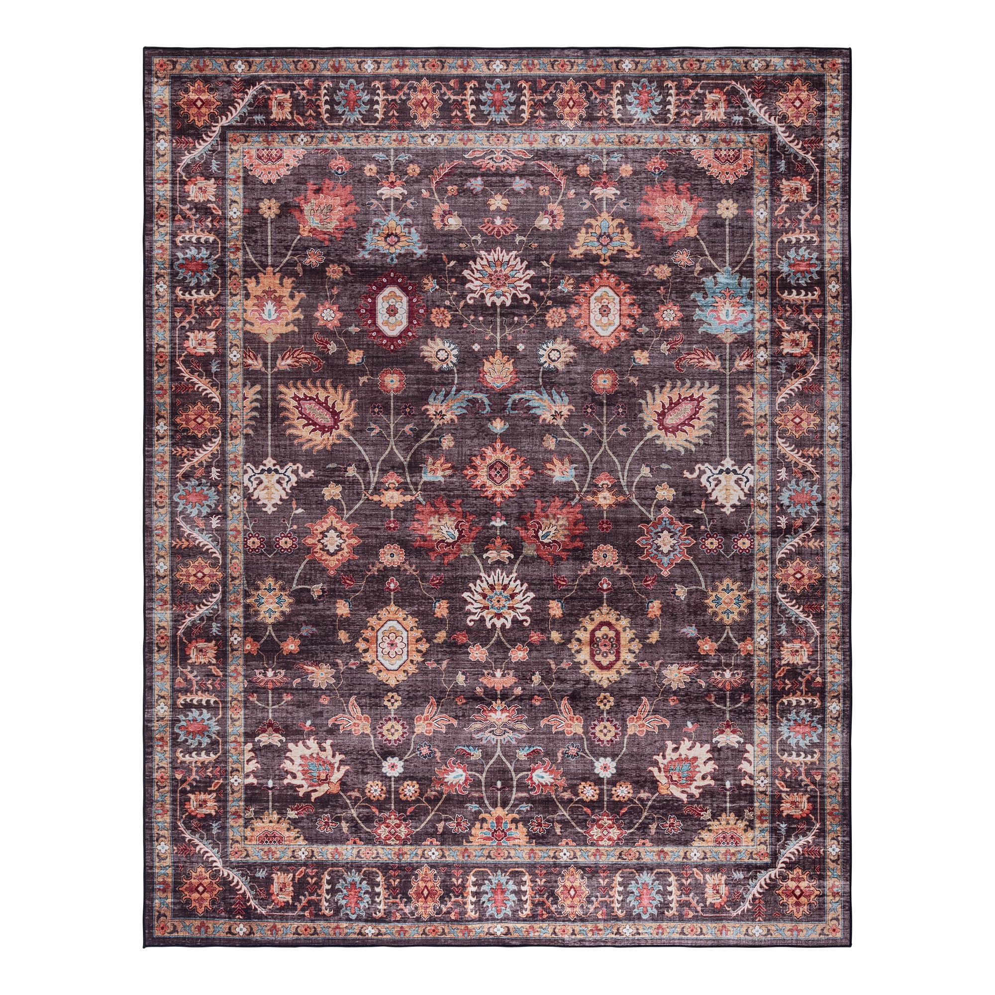 Crystal Print Cullen Traditional Oriental Brown Washable Indoor Area ...