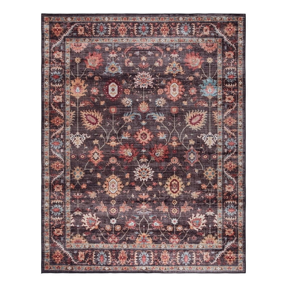 Crystal Print Cullen Traditional Oriental Brown Washable Indoor Area Rug, 6x9