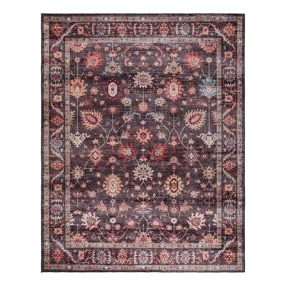 Crystal Print Cullen Traditional Oriental Brown Washable Indoor Area Rug, 9x13
