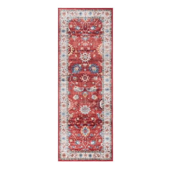 Crystal Print Cullen Traditional Oriental Red Washable Indoor Area Rug, 2x6
