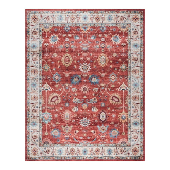 Crystal Print Cullen Traditional Oriental Red Washable Indoor Area Rug, 3x5