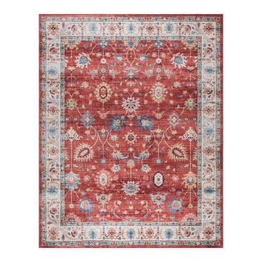 Crystal Print Cullen Traditional Oriental Red Washable Indoor Area Rug, 5x7