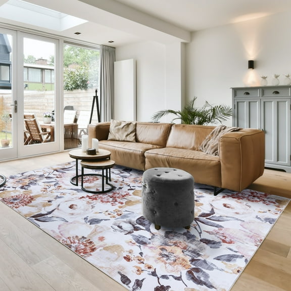 Crystal Print Flora Transitional Floral Beige Area Rug, 9x13