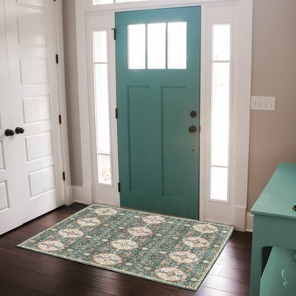 Crystal Print Kiran Bohemian Moroccan Green Area Rug, 3x5