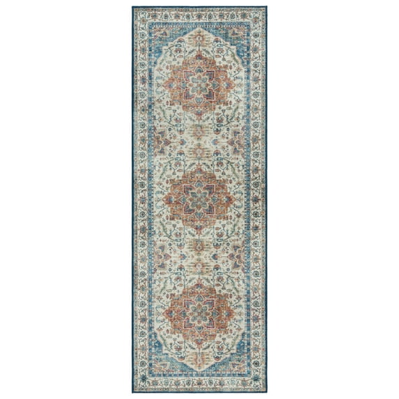 Crystal Print Soha Traditional Moroccan Blue Non-Slip Washable Indoor Area Rug, 2x6 Runner