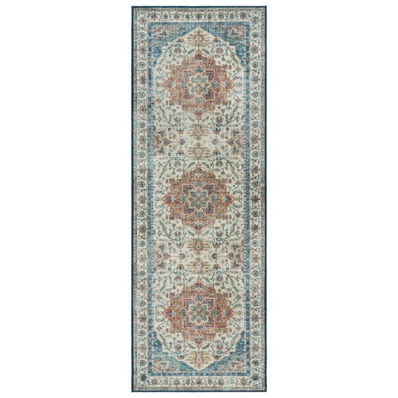 Crystal Print Soha Traditional Moroccan Blue Non-Slip Washable Indoor Area Rug, 2x6 Runner
