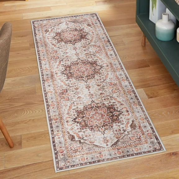 Crystal Print Soha Traditional Moroccan Brown Washable Indoor Area Rug, 2x6