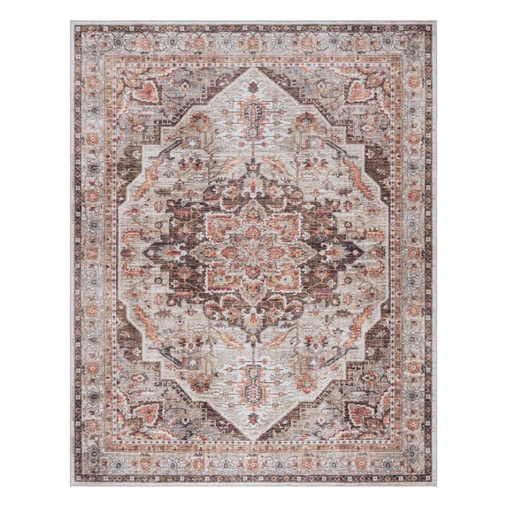 Crystal Print Soha Traditional Moroccan Brown Washable Indoor Area Rug, 5x7