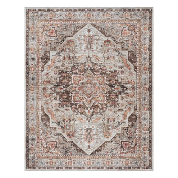 Crystal Print Soha Traditional Moroccan Brown Washable Indoor Area Rug, 9x13