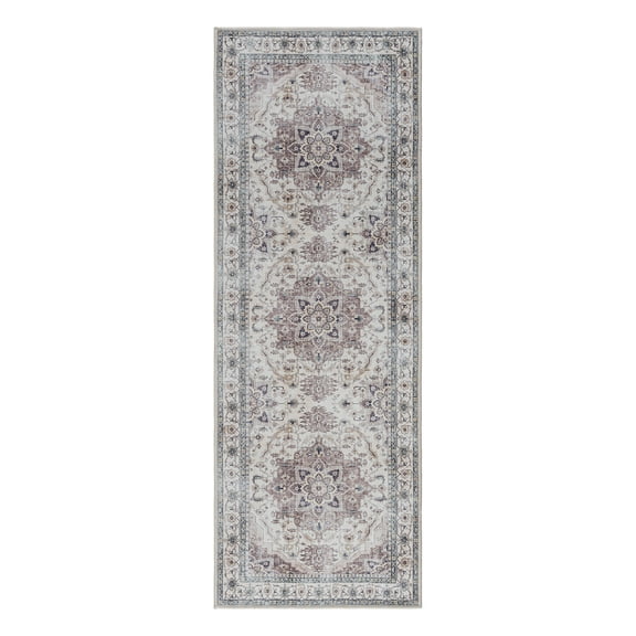 Crystal Print Soha Traditional Moroccan Gray Washable Indoor Area Rug, 2x6