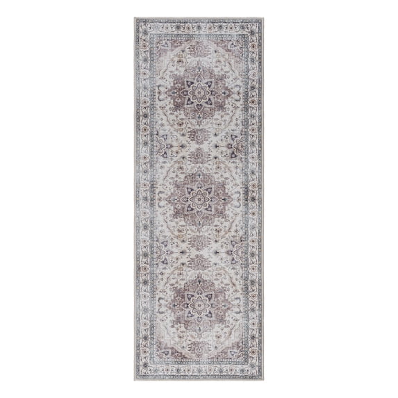 Crystal Print Soha Traditional Moroccan Gray Washable Indoor Area Rug, 2x6