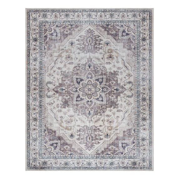 Crystal Print Soha Traditional Moroccan Gray Washable Indoor Area Rug, 9x13