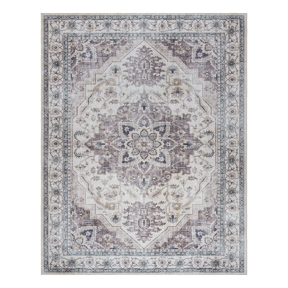 Crystal Print Soha Traditional Moroccan Gray Washable Indoor Area Rug, 9x13