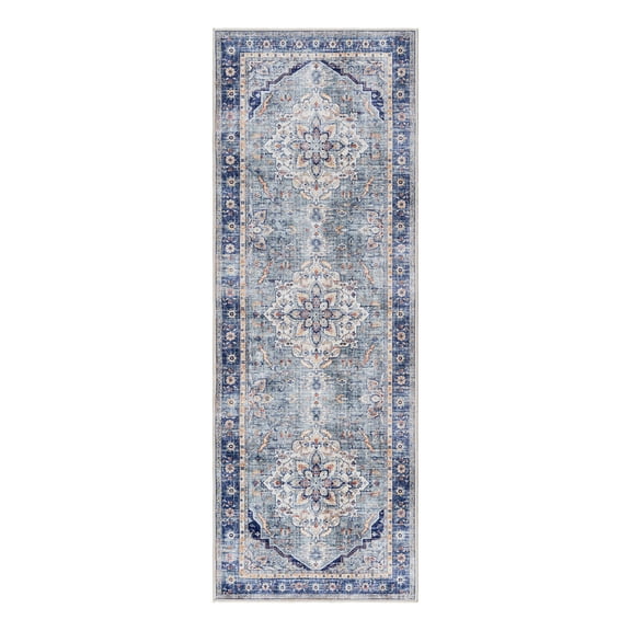 Crystal Print Soha Traditional Moroccan Multi Blue Washable Indoor Area Rug, 2x6