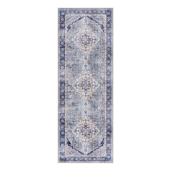 Crystal Print Soha Traditional Moroccan Multi Blue Washable Indoor Area Rug, 2x6