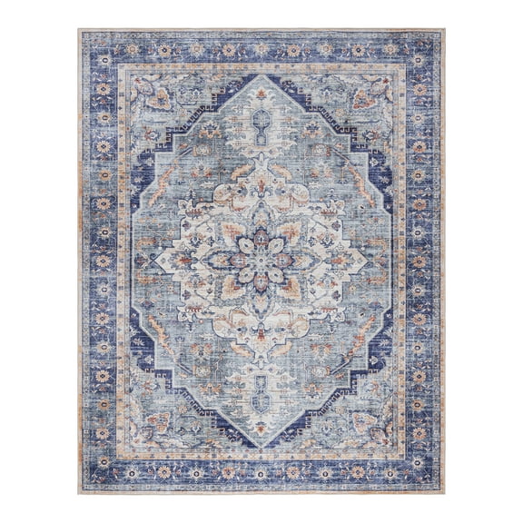 Crystal Print Soha Traditional Moroccan Multi Blue Washable Indoor Area Rug, 6x9