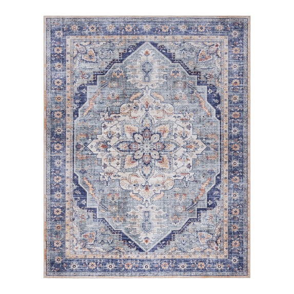 Crystal Print Soha Traditional Moroccan Multi Blue Washable Indoor Area Rug, 9x13