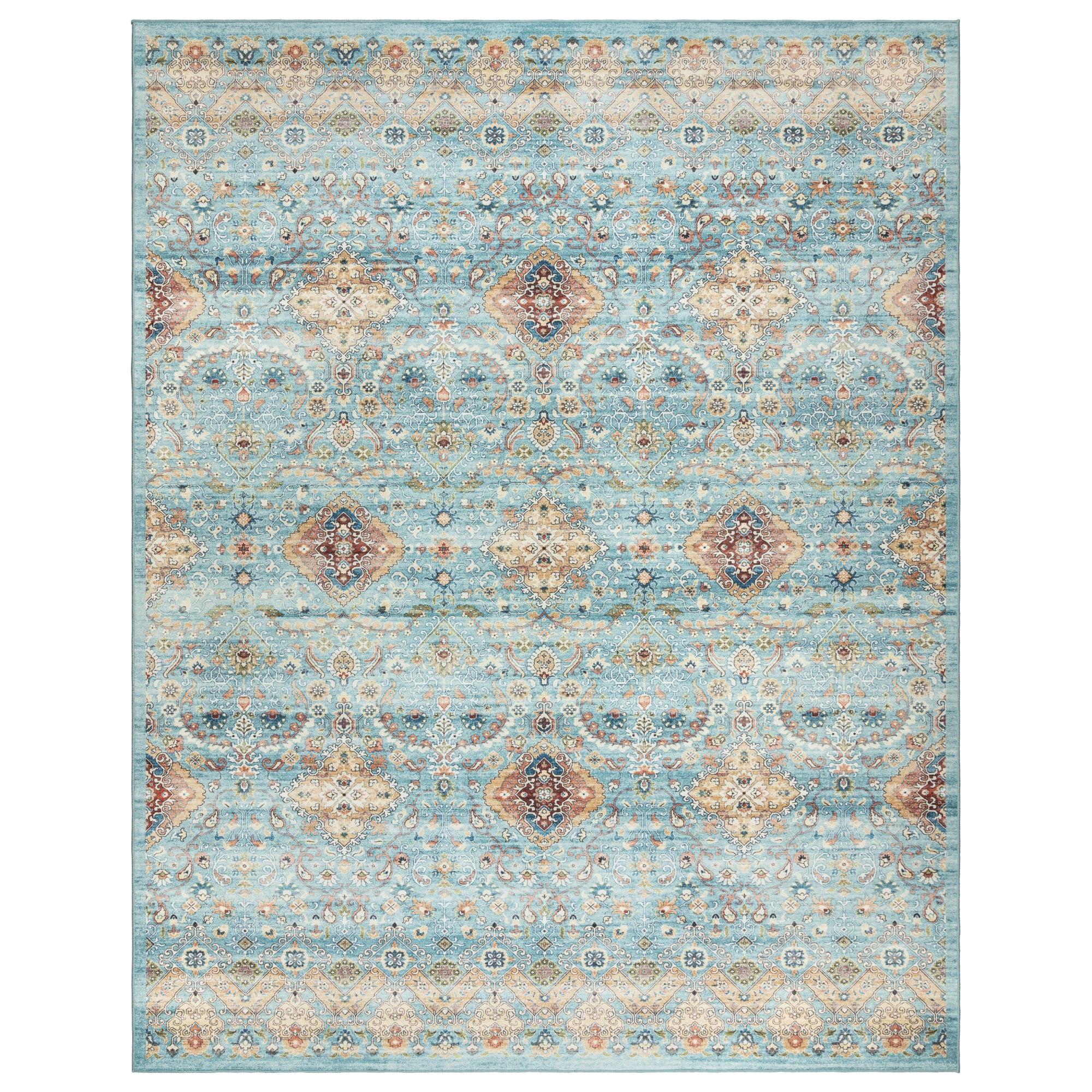 Crystal Print Tanis Traditional Moroccan Sage Washable Indoor Area Rug, 5x7