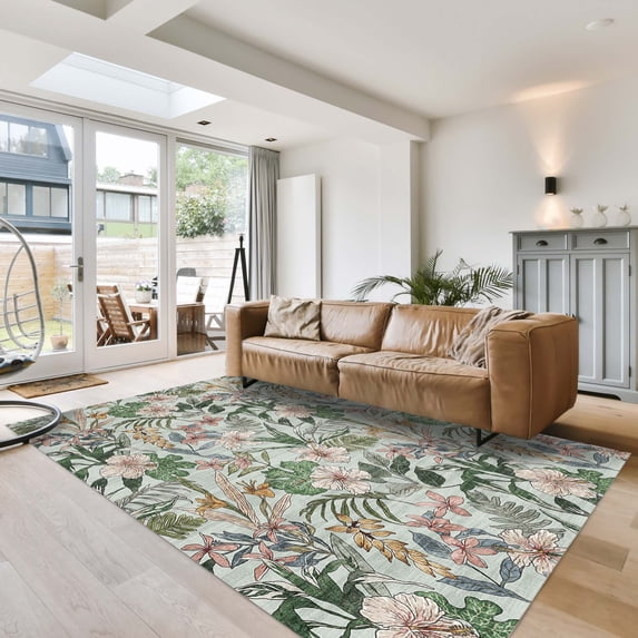 Crystal Print Thea Modern/ Contemporary Floral Sage Area Rug, 2x6