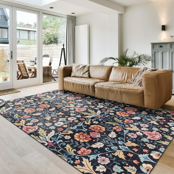 Crystal Print Verner Transitional Floral Multi Area Rug, 6x9