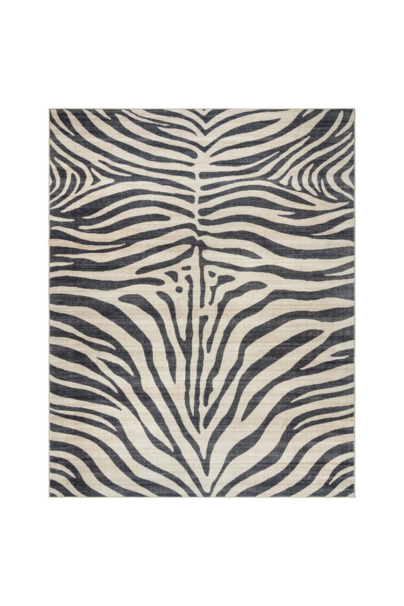 Crystal Print Zebra Modern Striped Black White Washable Indoor Area Rug, 5x7