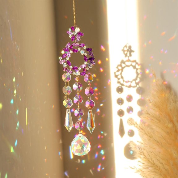 Crystal Prism Sun Catcher Ornament Colored Diamond Suncatcher Wind Chimes Hanging Pendant Sun Moon Star Rainbow Catcher Window Garden Home Decor