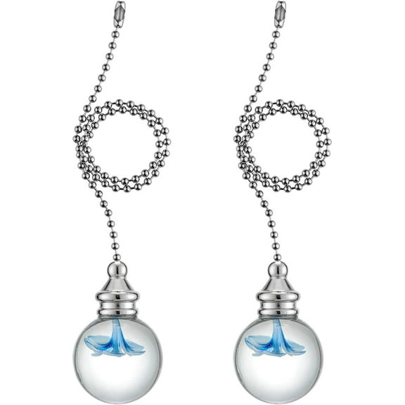 Crystal Pull Chain for Ceiling Fan and Light - 2Pcs,Decorative Blue Flower Crystal Pendant,12 Inches 3 mm Diameter Beaded Ball Pull Chain Extension with Connector